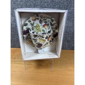 Formalities~Night Light Tea Cup & Saucer Fruit Pattern Gold Rim‎ Dining~NIB